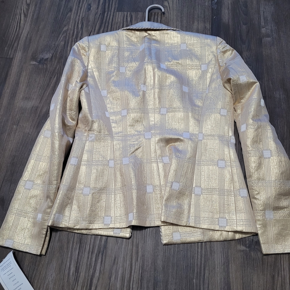 NINA MCLEMORE Jacket Metallic Blazer Size 2 Gold Shimmer Holiday NWT Made In USA - Picture 3 of 9